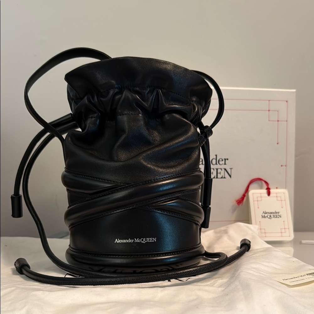 Alexander McQueen Black Leather Drawstring Bag